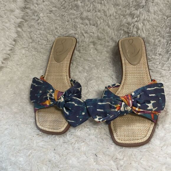 Sam Edelman Darcie  multicolor satin fabric slip on Kitten-Heel Sandals SZ9M - Picture 2 of 11